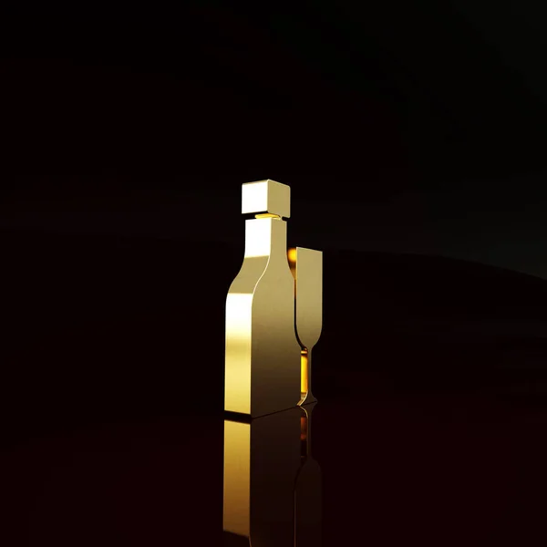 Bottiglia Vino Oro Con Icona Vetro Isolata Sfondo Marrone Concetto — Foto Stock