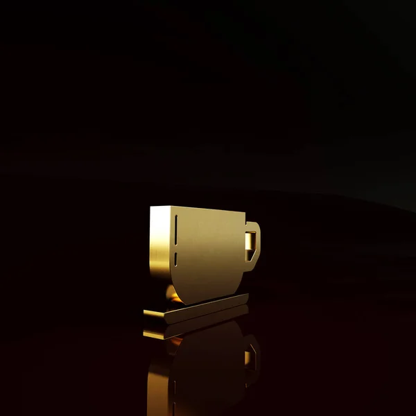 Gold Coffee cup icon isolated on brown background. Tea cup. Hot drink coffee. Minimalism concept. 3d illustration 3D render.