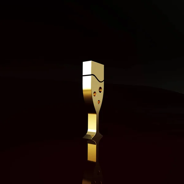 茶色の背景に隔離されたシャンパンアイコンのゴールドグラス 最小限の概念 3Dイラスト3Dレンダリング — ストック写真