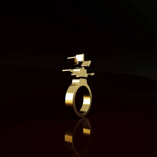 Gold Diamond Verlobungsring Symbol Isoliert Auf Braunem Hintergrund Minimalismus Konzept — Stockfoto