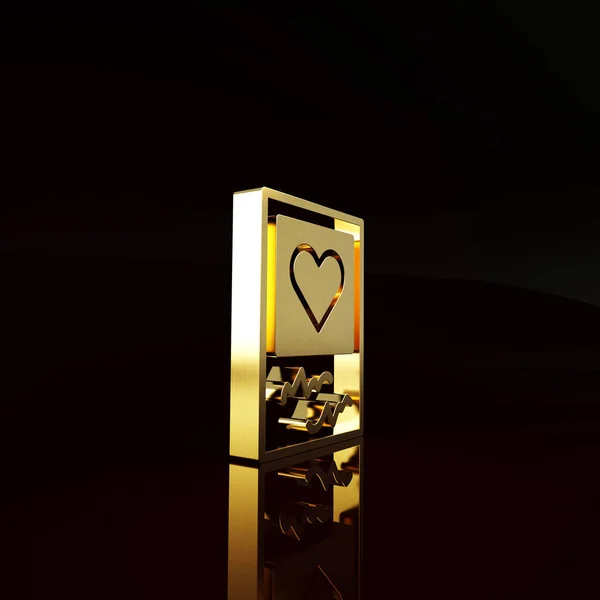 Gold Blanks photo frames and hearts icon isolated on brown background. Valentines Day symbol. Minimalism concept. 3d illustration 3D render.