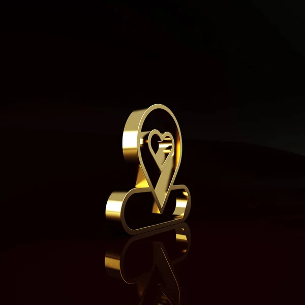 Puntero Gold Map Con Icono Corazón Aislado Sobre Fondo Marrón — Foto de Stock