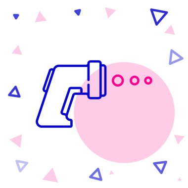 Beyaz zemin üzerinde kızılötesi ışık ikonu olan çizgi dijital temassız termometre. Renkli taslak konsepti. Vektör.