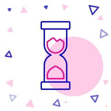 Beyaz zemin üzerinde kum ikonu olan çizgi Eski kum saati. Kum saati işareti. İş ve zaman yönetimi kavramı. Renkli taslak konsepti. Vektör.