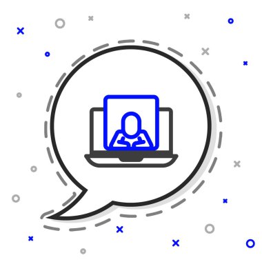 Çevrimiçi psikolojik danışmanlık mesafesi simgesi beyaz arkaplanda izole edildi. Psikoterapi, psikolojik yardım, online psikiyatrist danışmanlığı. Renkli taslak konsepti. Vektör.