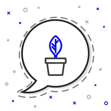 Çömlek simgesindeki Çizgi Tesisi beyaz arkaplanda izole edildi. Tencerede yetişen bir bitki. Saksı bitkisi işareti. Renkli taslak konsepti. Vektör.