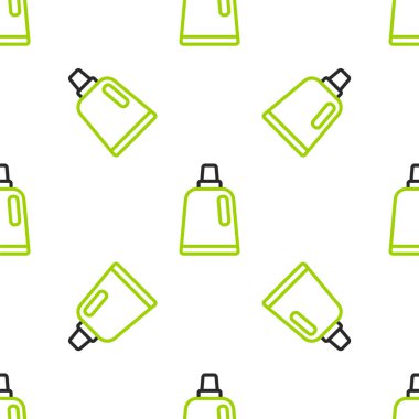 Çamaşır deterjanı, çamaşır suyu, bulaşık deterjanı ya da beyaz arka planda izole edilmiş başka bir temizlik maddesi ikonu için çizgi plastik şişe. Vektör.