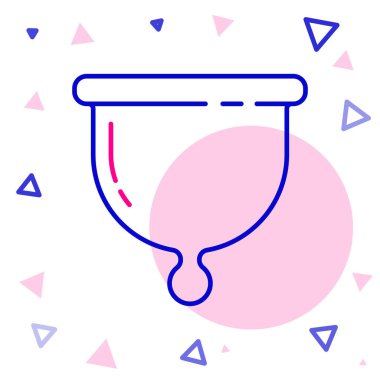 Beyaz arka planda izole edilmiş çizgi aybaşı bardağı simgesi. Kadın hijyeni. Kritik günlerde kadınlar için koruma. Renkli taslak konsepti. Vektör.