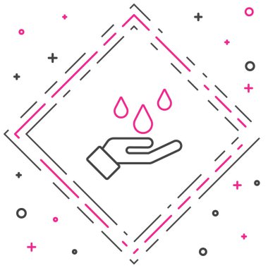 Beyaz arka planda izole edilmiş sabun ikonuyla el yıkama. Virüs ve bakterileri önlemek için ellerini sabunla yıkıyorsun. Renkli taslak konsepti. Vektör.