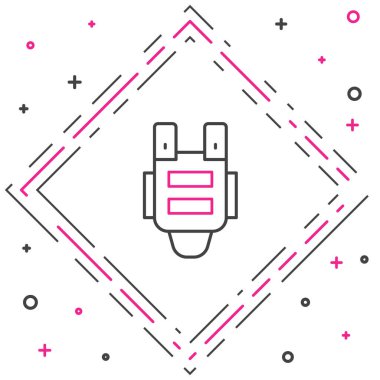 Beyaz arka planda izole edilmiş kurşun ikonundan korunmak için kurşun geçirmez yelek. Vücut zırhı işareti. Askeri kıyafetler. Renkli taslak konsepti. Vektör.