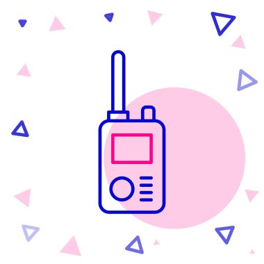 Beyaz arkaplanda hat telsizi simgesi izole edildi. Taşınabilir radyo vericisi simgesi. Radyo alıcı-vericisi işareti. Renkli taslak konsepti. Vektör.