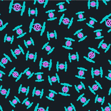 Çizgi Kozmik gemi simgesi siyah arkaplandaki kusursuz deseni izole etti. Vektör.