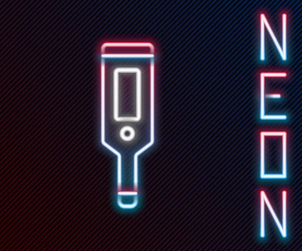 Tıbbi Inceleme Ikonu Için Parıldayan Neon Hattı Dijital Termometre Siyah — Stok Vektör