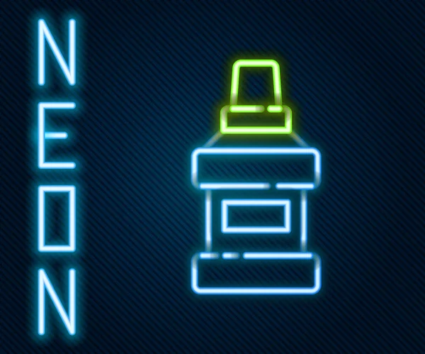 Gloeiende Neon Lijn Mondwater Plastic Fles Pictogram Geïsoleerd Zwarte Achtergrond — Stockvector