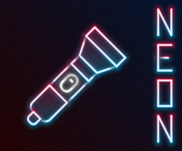 Gloeiende Neon Lijn Zaklamp Pictogram Geïsoleerd Zwarte Achtergrond Kleurrijk Concept — Stockvector