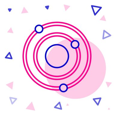 Beyaz arkaplanda izole edilmiş çizgi güneş sistemi simgesi. Gezegenler yıldızın etrafında dönerler. Renkli taslak konsepti. Vektör.