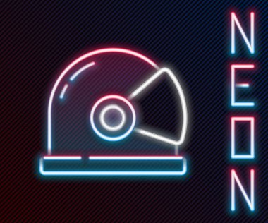 Parlayan neon hattı astronot başlığı simgesi siyah arkaplanda izole edildi. Renkli taslak konsepti. Vektör.