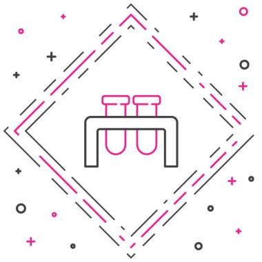 Çizgi Test tüpü ve kimyasal test ikonu beyaz arka planda izole edildi. Laboratuvar cam levhası. Renkli taslak konsepti. Vektör.