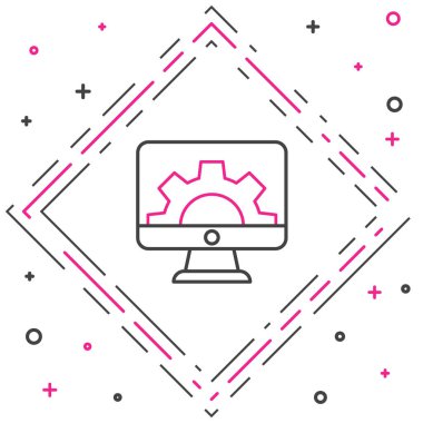 Line Yazılım, Web Geliştirme, programlama konsepti simgesi beyaz arkaplanda izole edildi. Programlama dili ve program kodu ekranda. Renkli taslak konsepti. Vektör.