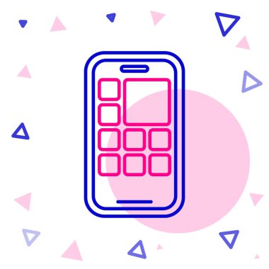Çizgi Mobil Uygulamalar simgesi beyaz arkaplanda izole edildi. Ekran simgeli akıllı telefon, uygulamalar. Cep telefonu ekranı görünüyor. Renkli taslak konsepti. Vektör.