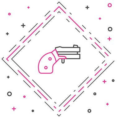 Beyaz arka planda küçük silah tabancası simgesi izole edildi. Nefsi müdafaa için cep tabancası. Bayanlar tabancası. Casus silahı. Renkli taslak konsepti. Vektör.