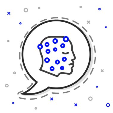 Sedef hastalığı ya da beyaz arka planda izole edilmiş egzama kızarıklığı olan Çizgi Surat. Alerjene veya kronik vücut sorununa karşı insan derisi tepkisi kavramı. Renkli taslak konsepti. Vektör.