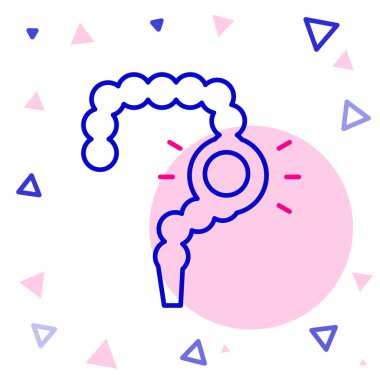 Beyaz arkaplanda çizgi bağırsağı kabızlık simgesi izole edildi. Bağırsak sorunları. Renkli taslak konsepti. Vektör.