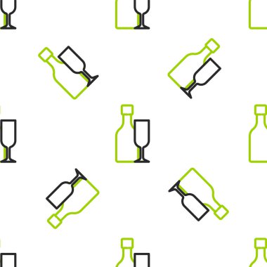 Cam ikonlu çizgi şarap şişesi beyaz arka planda izole edilmiş pürüzsüz desen. Vektör.