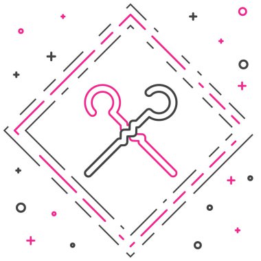 Beyaz arkaplanda BBQ şiş simgesi izole edildi. Şiş çubukta et kebabı. Izgara etle piknik. Renkli taslak konsepti. Vektör.