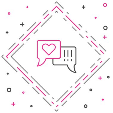 Konuşma baloncuğu simgesindeki Çizgi Kalbi beyaz arkaplanda izole edildi. Renkli taslak konsepti. Vektör.