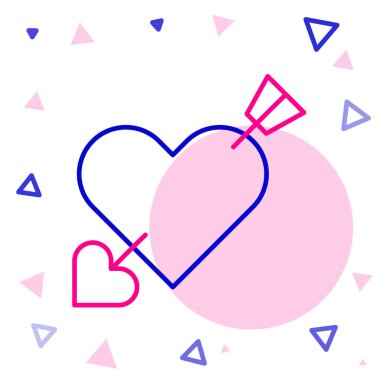 Aşk Çizgisi sembolü, beyaz arka planda izole edilmiş kalp ve ok simgesi. Aşk işareti. Sevgililer Günü sembolü. Renkli taslak konsepti. Vektör.