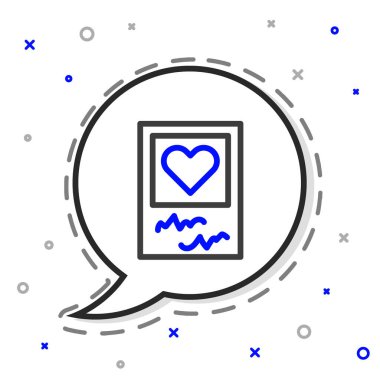 Çizgi boş fotoğraf çerçeveleri ve beyaz arkaplanda izole edilmiş kalp simgesi. Sevgililer Günü sembolü. Renkli taslak konsepti. Vektör.