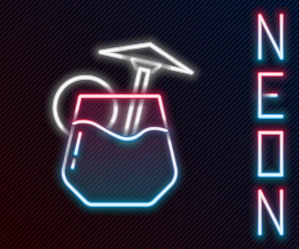Zářící Neonová Řada Koktejl Alkohol Nápoj Ikonou Deštníku Izolované Černém — Stockový vektor
