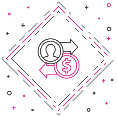 Line Job tanıtım para değişimi simgesi beyaz arka planda izole edildi. Başarı, başarı, motivasyon iş sembolü, büyüme. Renkli taslak konsepti. Vektör İllüstrasyonu.