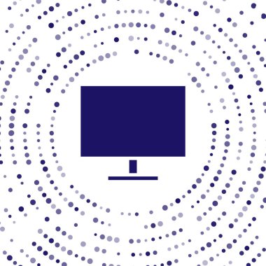 Mavi Bilgisayar ekranı simgesi beyaz arkaplanda izole edildi. Elektronik cihaz. Ön manzara. Soyut çember rastgele noktalar. Vektör İllüstrasyonu.