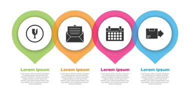 Kırık cam, zarf, takvim ve karton kutuyu ayarla. Ticari bilgi şablonu. Vektör.