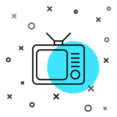 Siyah çizgi Retro TV simgesi beyaz arkaplanda izole edildi. Televizyon tabelası. Rastgele dinamik şekiller. Vektör İllüstrasyonu.
