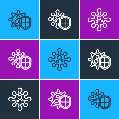 Hat kalkanını virüs, virüs ve simgeden koru. Vektör.