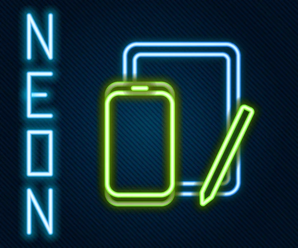 Gloeiende Neon Lijn Smartphone Mobiele Telefoon Grafische Tablet Pictogram Geïsoleerd — Stockvector