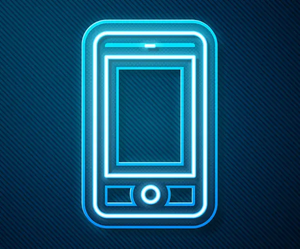Glowing Neon Line Smartphone Mobile Phone Icon Isolated Blue Background — Stock Vector
