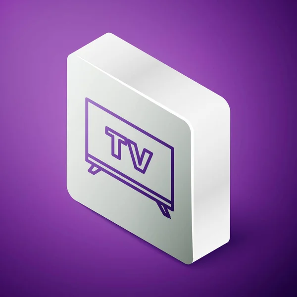 Icono Línea Isométrica Smart Aislado Sobre Fondo Púrpura Señal Televisión — Archivo Imágenes Vectoriales