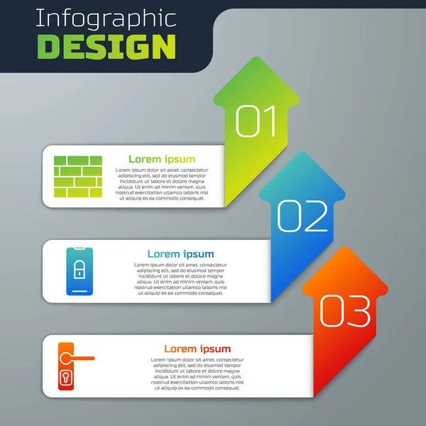 Definir Tijolos Móvel Com Cadeado Fechado Maçaneta Porta Modelo Infográfico — Vetor de Stock