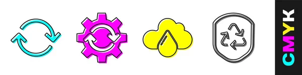 Set Refresh Gear Arrows Workflow Cloud Rain Recycle Symbol Shield — Stock Vector