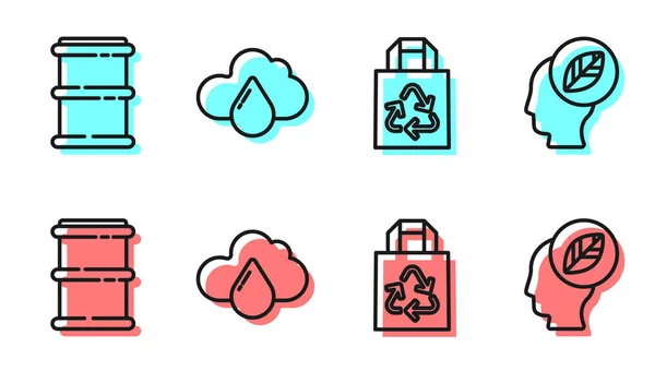 Set Line Bolsa Papel Con Reciclado Barril Nube Con Lluvia — Vector de stock