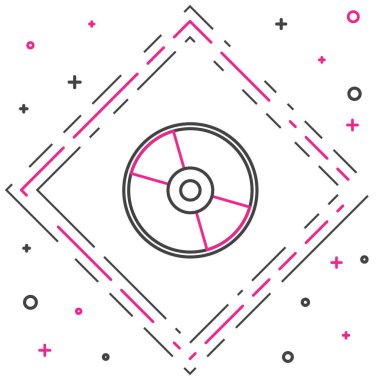 Satır CD veya DVD disk simgesi beyaz arkaplanda izole edildi. Küçük disk işareti. Renkli taslak konsepti. Vektör İllüstrasyonu.