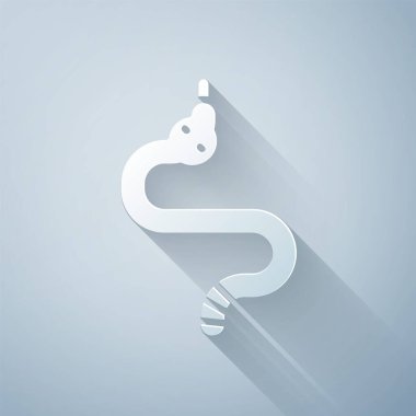 Kağıt kesiği Yılan simgesi gri arkaplanda izole edildi. Kağıt sanatı tarzı. Vektör.