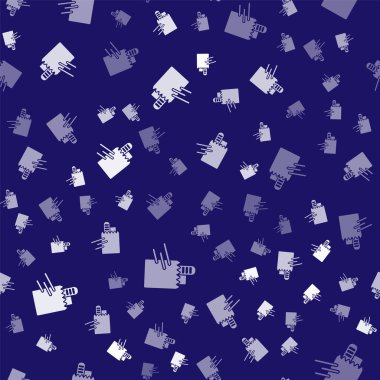 Beyaz Çevrimiçi sipariş ve fast food dağıtım ikonu mavi arka planda izole edilmiş kusursuz desen. Vektör.