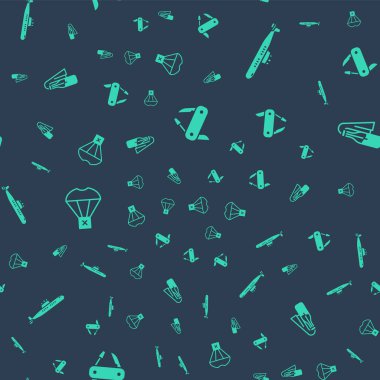 İsviçre çakısı, denizaltı, paraşütle uçan kutu ve kusursuz desenli Kokteyl molotofu ayarlayın. Vektör.