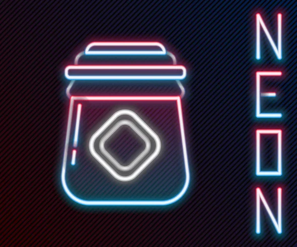 Gloeiende Neon Lijn Pot Honing Pictogram Geïsoleerd Zwarte Achtergrond Voedselbank — Stockvector