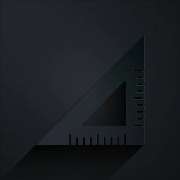 纸切三角形尺子图标孤立在黑色背景上 挺直的符号 几何符号 造纸艺术风格 — 图库矢量图片